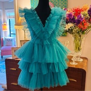 RARE!! Betsey Johnson Vibrant Teal Tulle Mini Cocktail Dressing NEW WITH TAGS!!